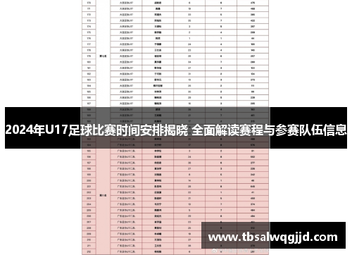 2024年U17足球比赛时间安排揭晓 全面解读赛程与参赛队伍信息